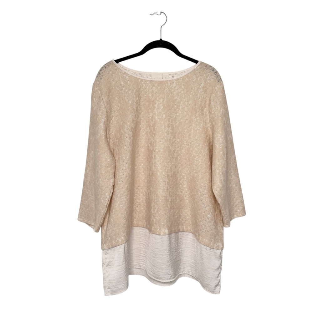 CHICO’S BEIGE WHITE LACE SWEATER SZ 3/16